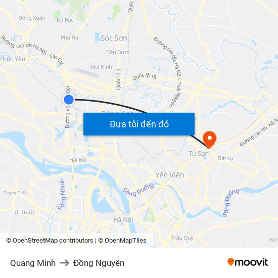 Quang Minh to Đồng Nguyên map