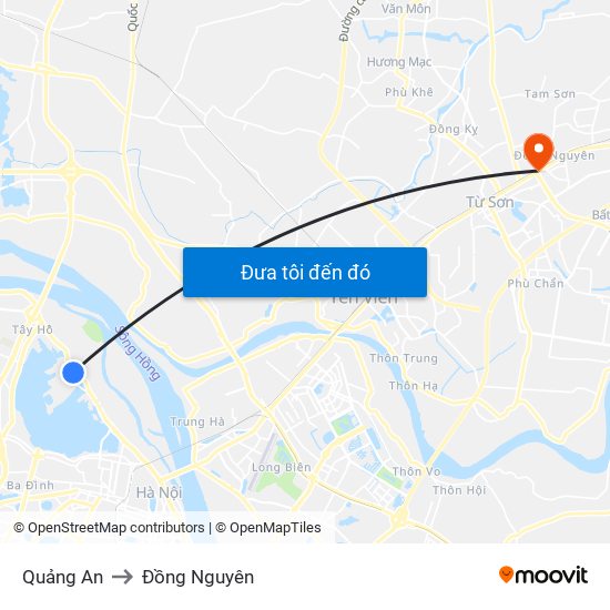 Quảng An to Đồng Nguyên map