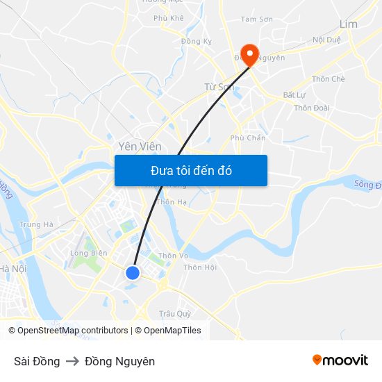 Sài Đồng to Đồng Nguyên map