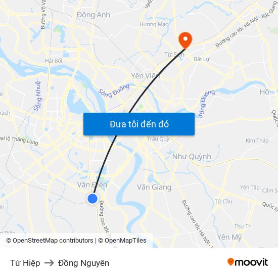 Tứ Hiệp to Đồng Nguyên map