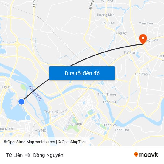 Tứ Liên to Đồng Nguyên map