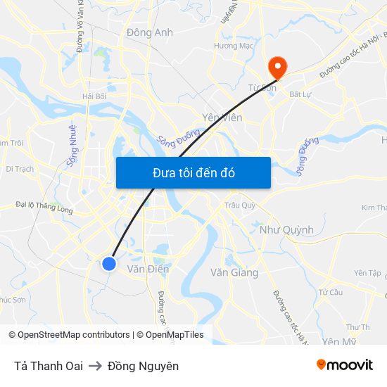 Tả Thanh Oai to Đồng Nguyên map