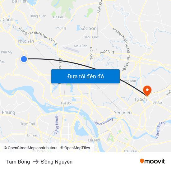 Tam Đồng to Đồng Nguyên map