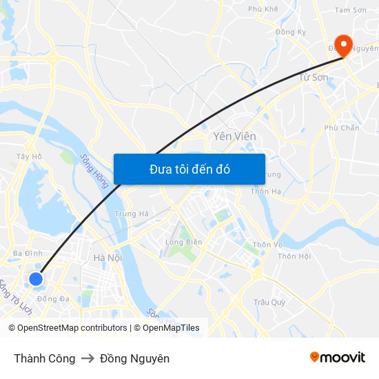 Thành Công to Đồng Nguyên map