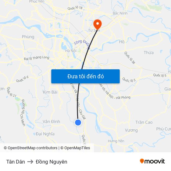 Tân Dân to Đồng Nguyên map