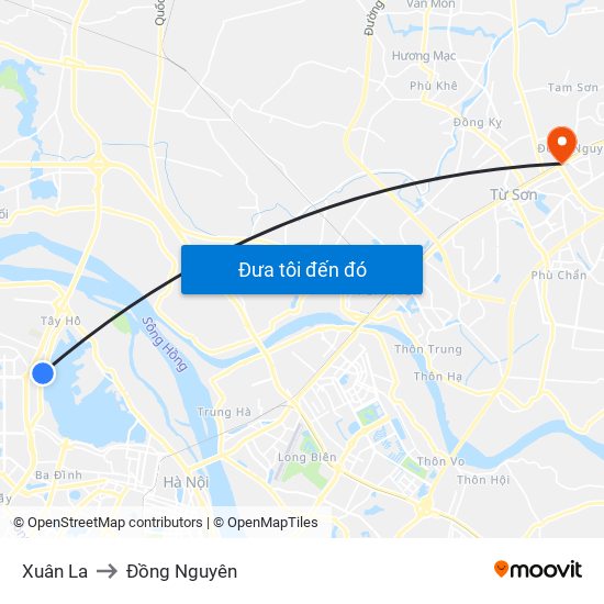 Xuân La to Đồng Nguyên map