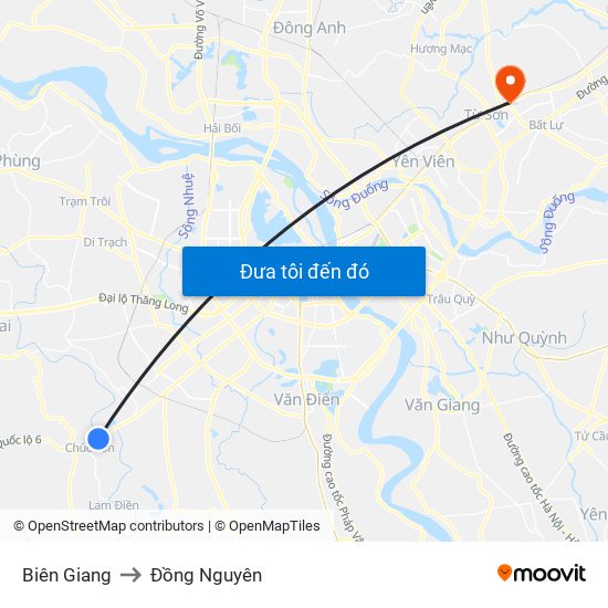 Biên Giang to Đồng Nguyên map