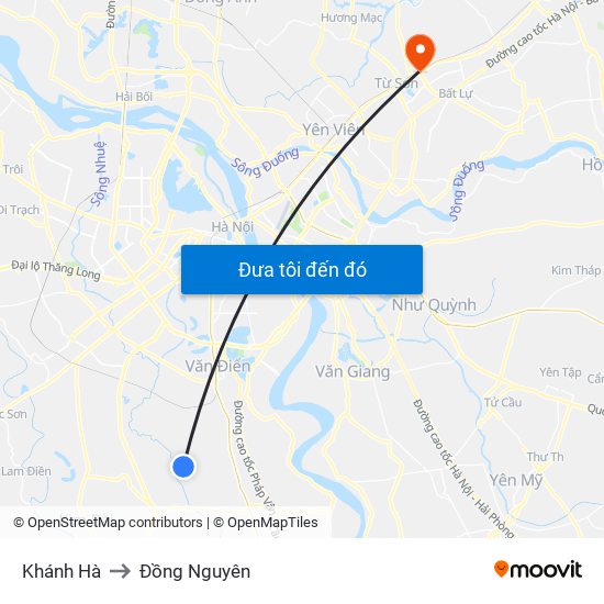 Khánh Hà to Đồng Nguyên map