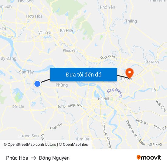 Phúc Hòa to Đồng Nguyên map