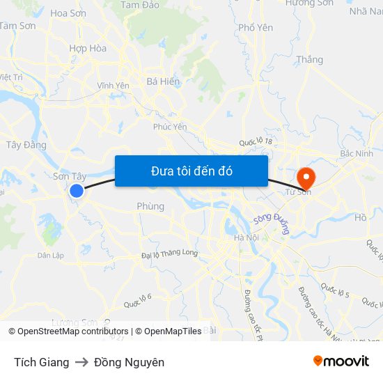 Tích Giang to Đồng Nguyên map