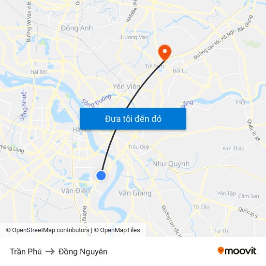 Trần Phú to Đồng Nguyên map
