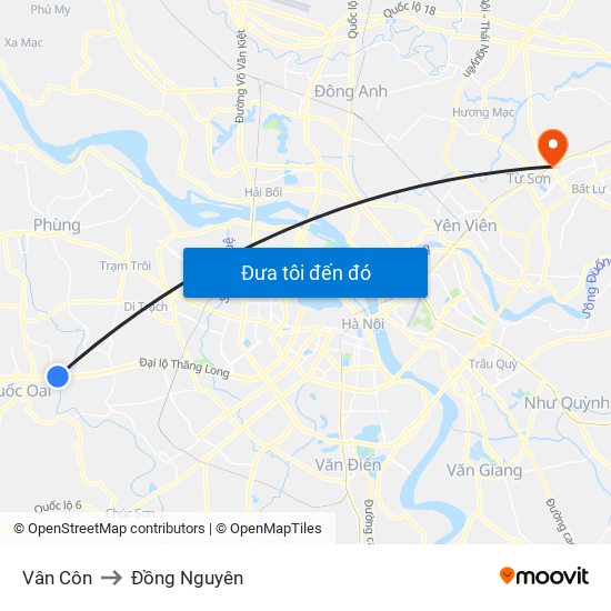 Vân Côn to Đồng Nguyên map