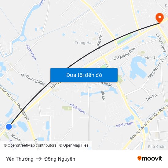 Yên Thường to Đồng Nguyên map