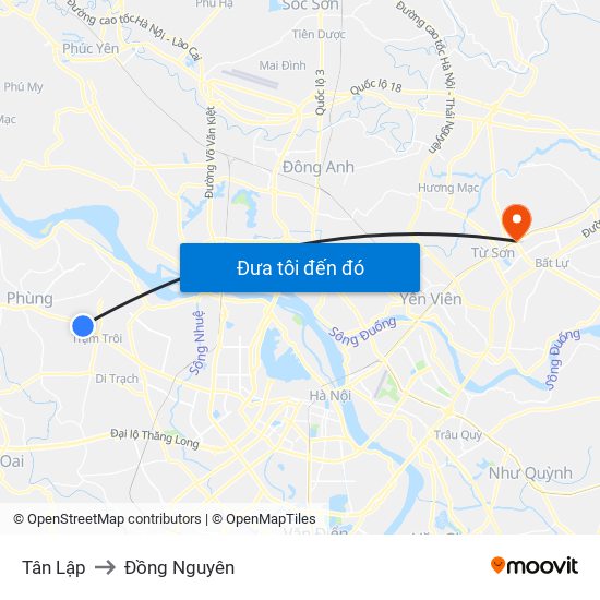 Tân Lập to Đồng Nguyên map