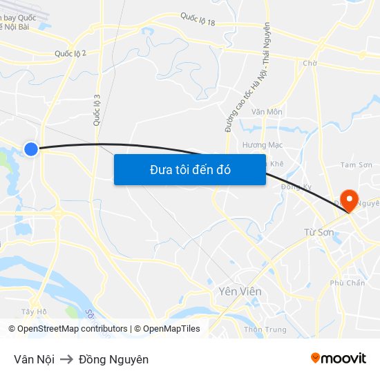 Vân Nội to Đồng Nguyên map