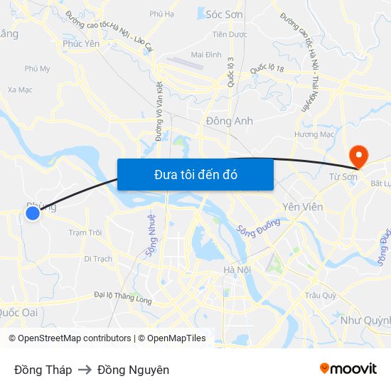 Đồng Tháp to Đồng Nguyên map