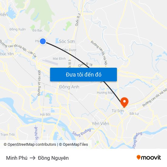 Minh Phú to Đồng Nguyên map