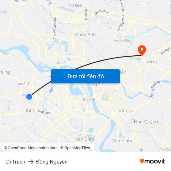 Di Trạch to Đồng Nguyên map