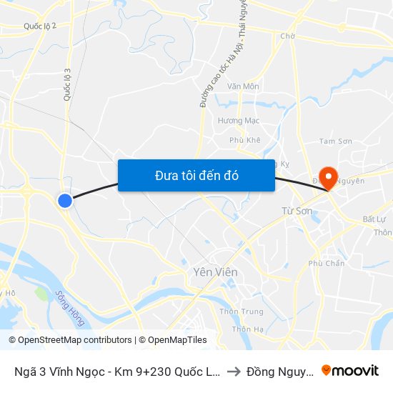 Ngã 3 Vĩnh Ngọc - Km 9+230 Quốc Lộ 3 to Đồng Nguyên map