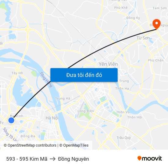 593 - 595 Kim Mã to Đồng Nguyên map