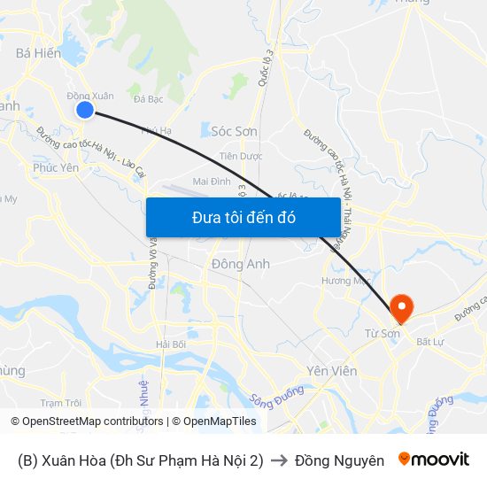 (B) Xuân Hòa (Đh Sư Phạm Hà Nội 2) to Đồng Nguyên map