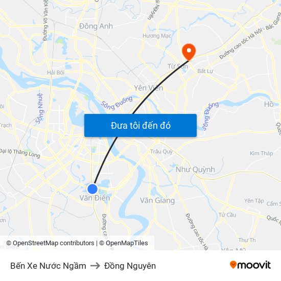 Bến Xe Nước Ngầm to Đồng Nguyên map