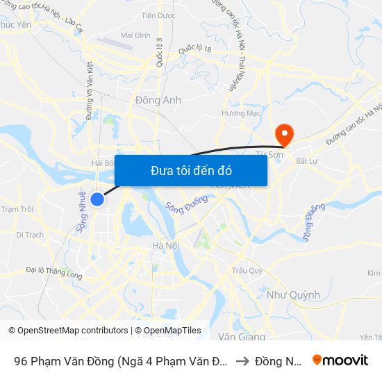 96 Phạm Văn Đồng (Ngã 4 Phạm Văn Đồng - Xuân Đỉnh) to Đồng Nguyên map