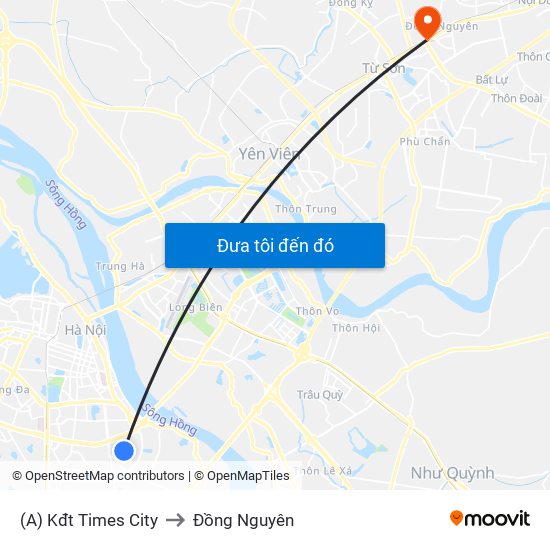 (A) Kđt Times City to Đồng Nguyên map