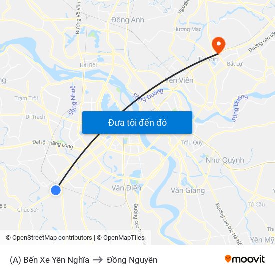 (A) Bến Xe Yên Nghĩa to Đồng Nguyên map