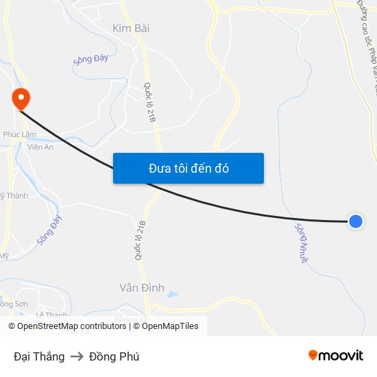Đại Thắng to Đồng Phú map