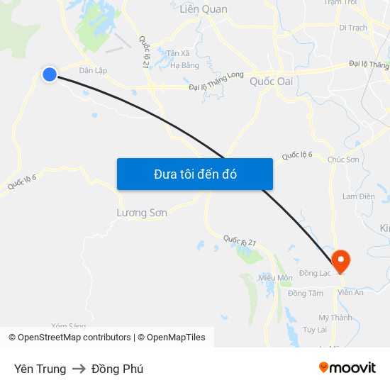 Yên Trung to Đồng Phú map