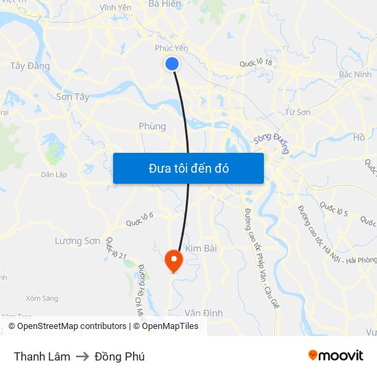Thanh Lâm to Đồng Phú map