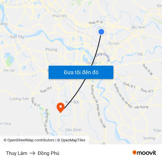 Thuỵ Lâm to Đồng Phú map