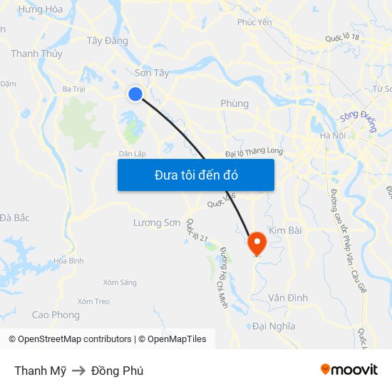 Thanh Mỹ to Đồng Phú map