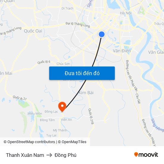Thanh Xuân Nam to Đồng Phú map