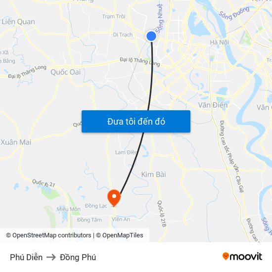 Phú Diễn to Đồng Phú map