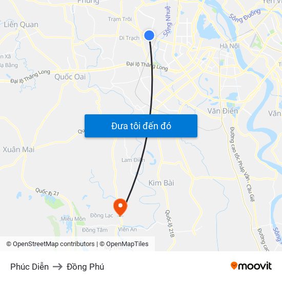 Phúc Diễn to Đồng Phú map