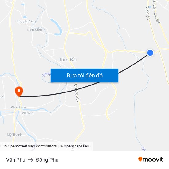 Văn Phú to Đồng Phú map