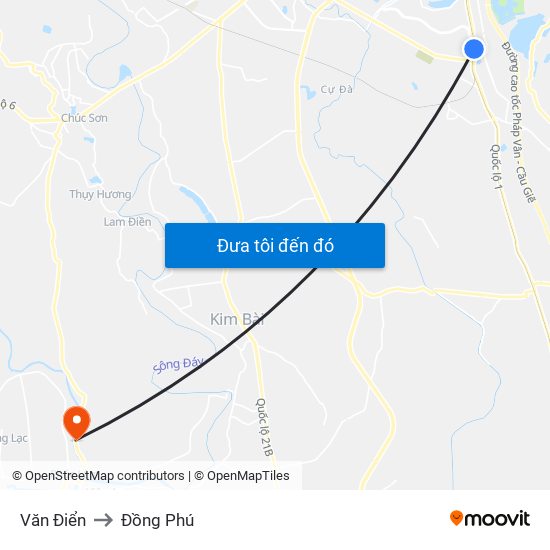 Văn Điển to Đồng Phú map