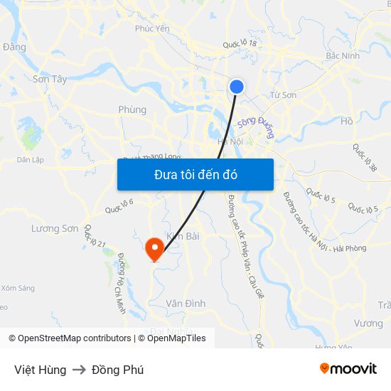 Việt Hùng to Đồng Phú map