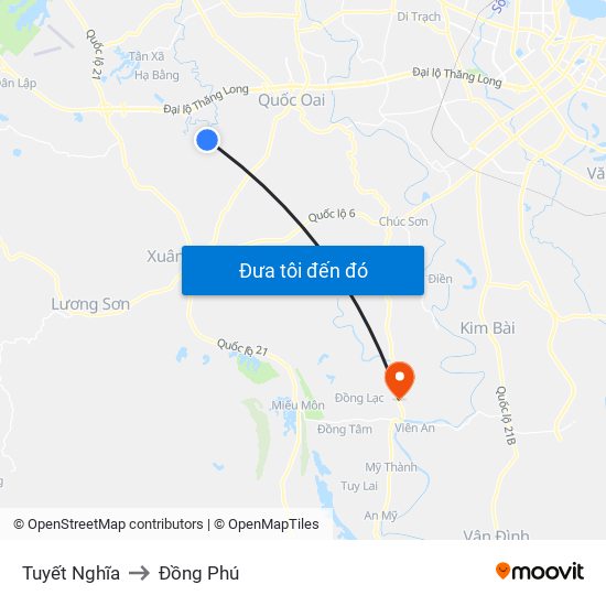 Tuyết Nghĩa to Đồng Phú map