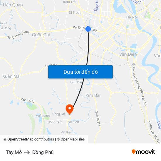Tây Mỗ to Đồng Phú map