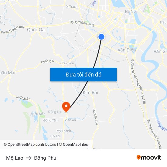 Mộ Lao to Đồng Phú map