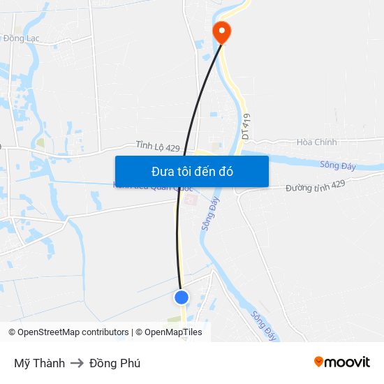 Mỹ Thành to Đồng Phú map