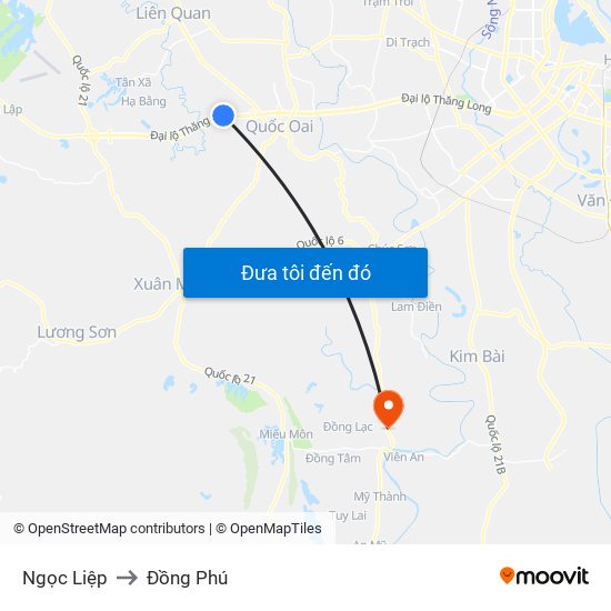 Ngọc Liệp to Đồng Phú map