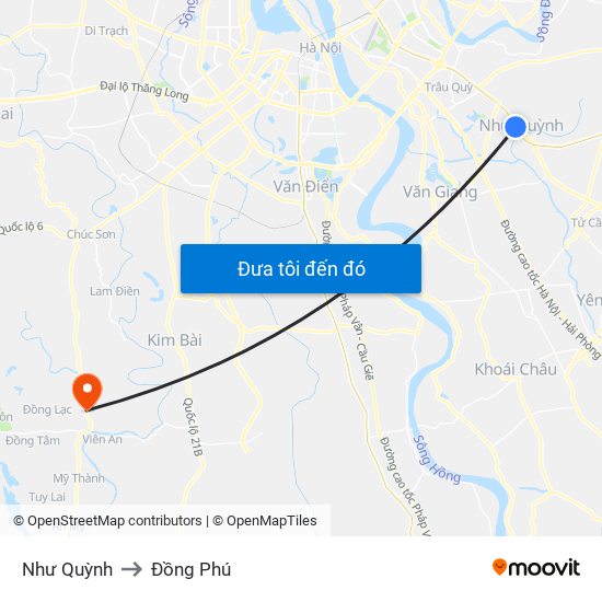 Như Quỳnh to Đồng Phú map