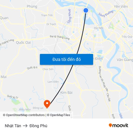 Nhật Tân to Đồng Phú map