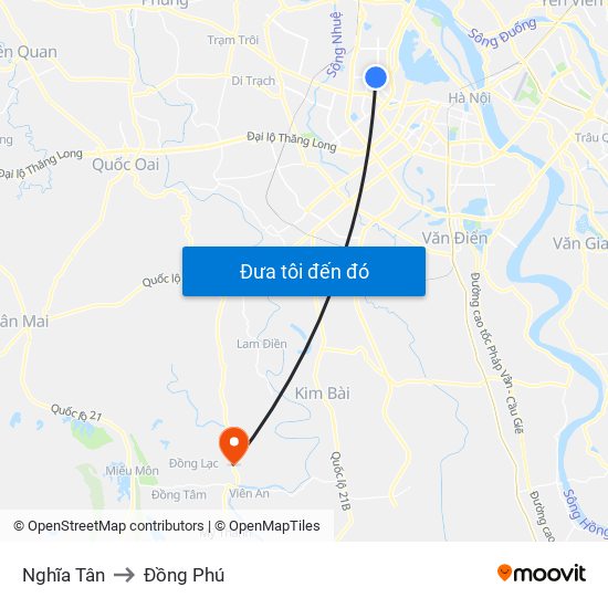 Nghĩa Tân to Đồng Phú map