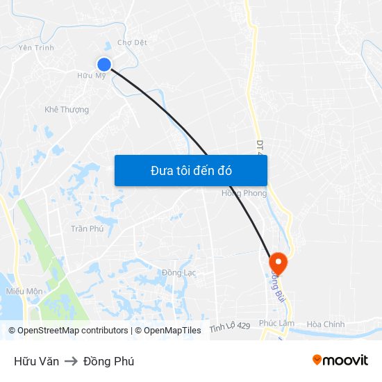 Hữu Văn to Đồng Phú map