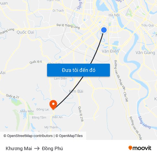Khương Mai to Đồng Phú map
